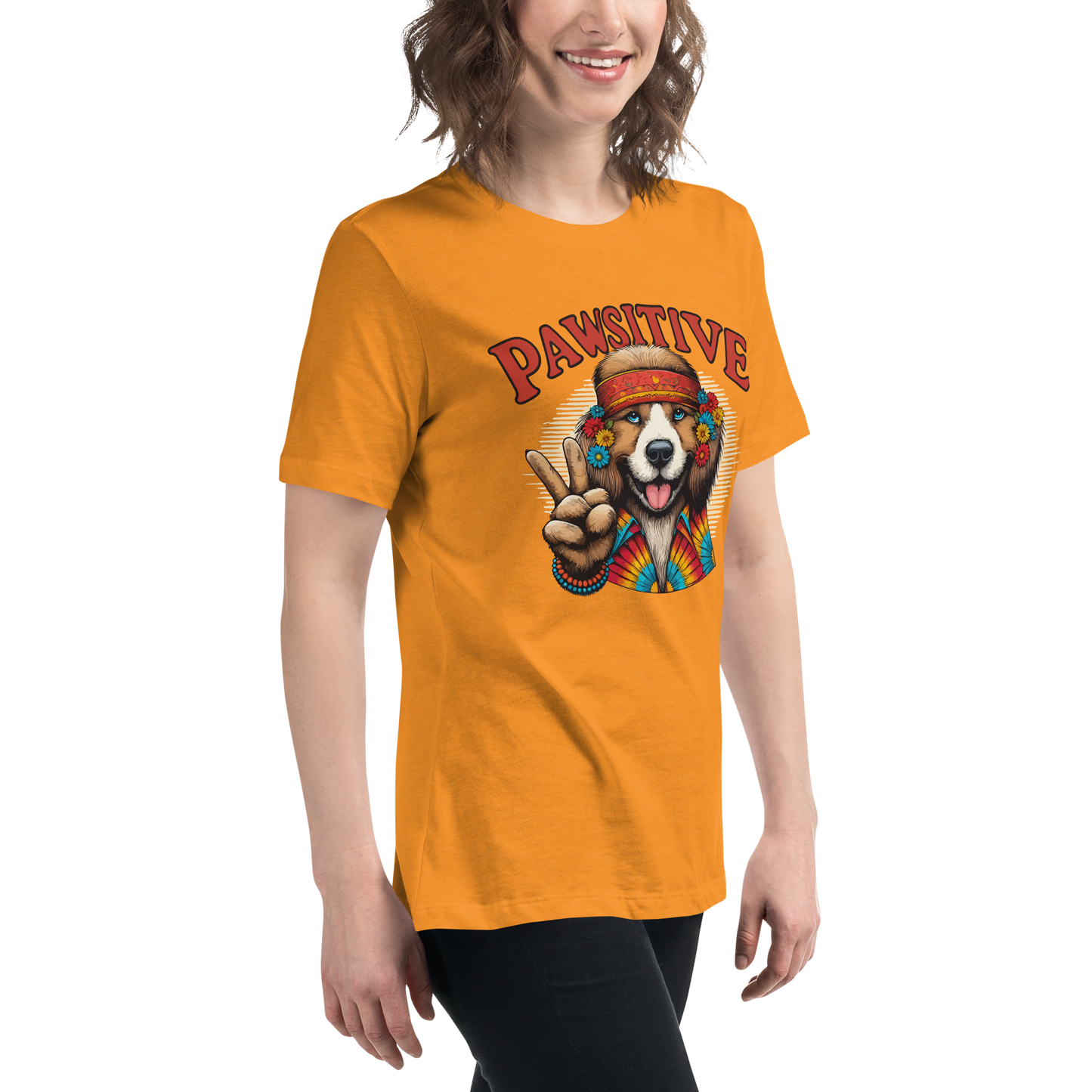 Groovy Canine Vibes - Pawsitive Peace - Womens Relaxed Tee