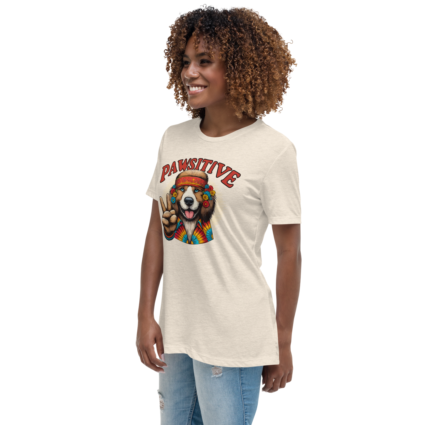 Groovy Canine Vibes - Pawsitive Peace - Womens Relaxed Tee