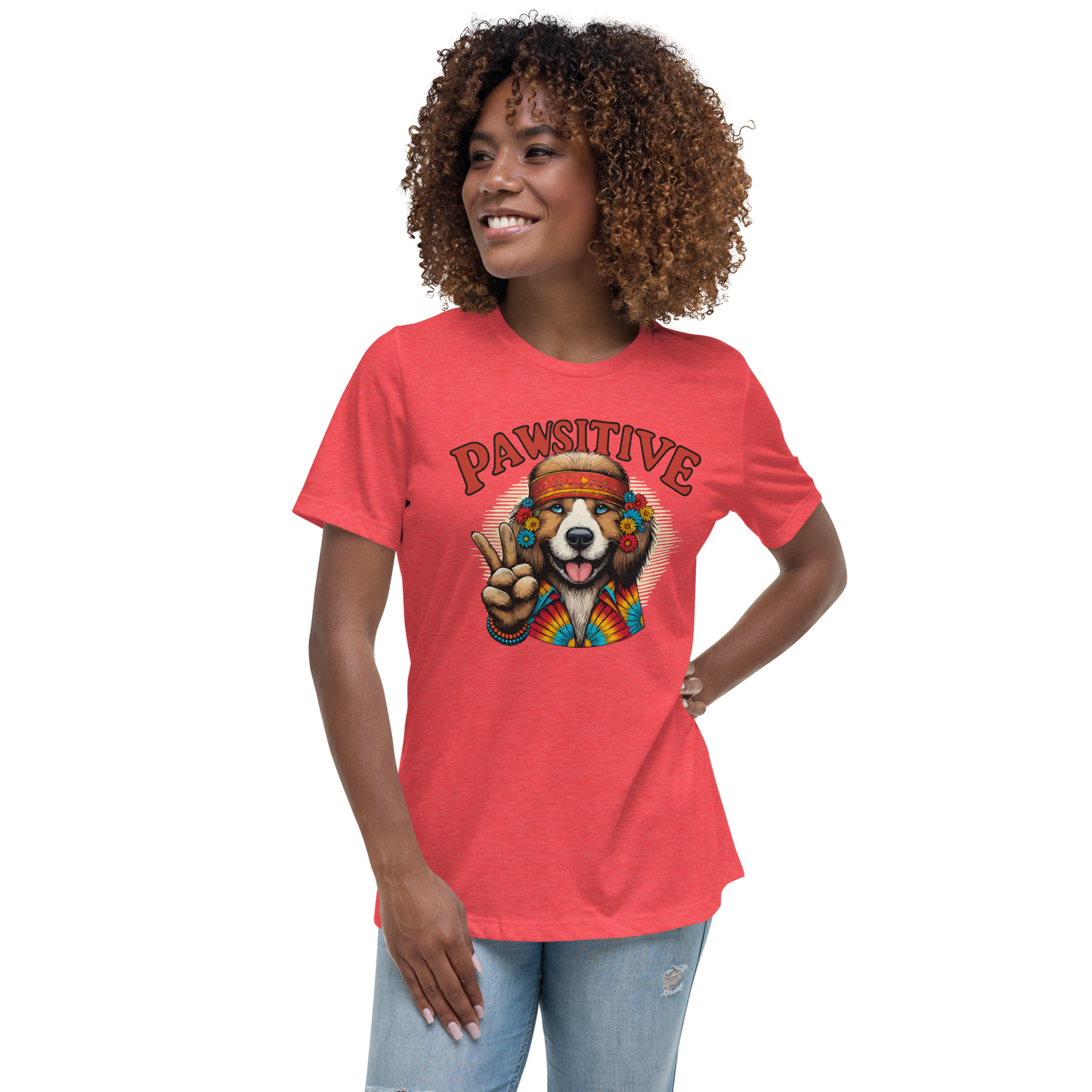 Groovy Canine Vibes - Pawsitive Peace - Womens Relaxed Tee