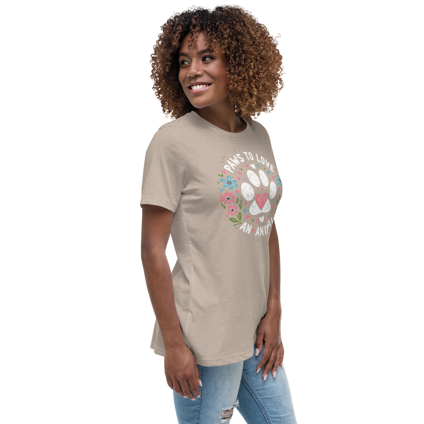 Floral Pawprints - Womens Relaxed Tee