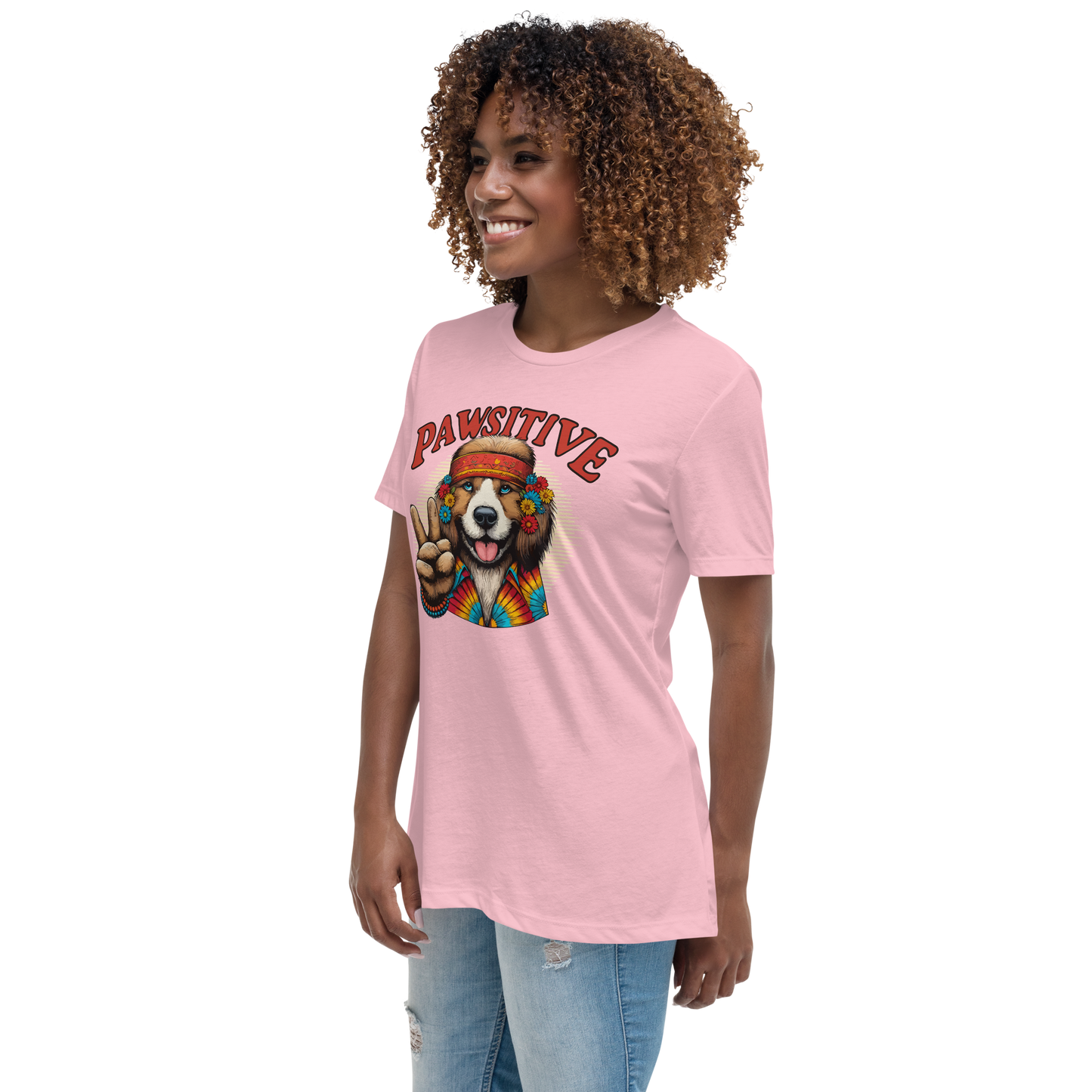 Groovy Canine Vibes - Pawsitive Peace - Womens Relaxed Tee