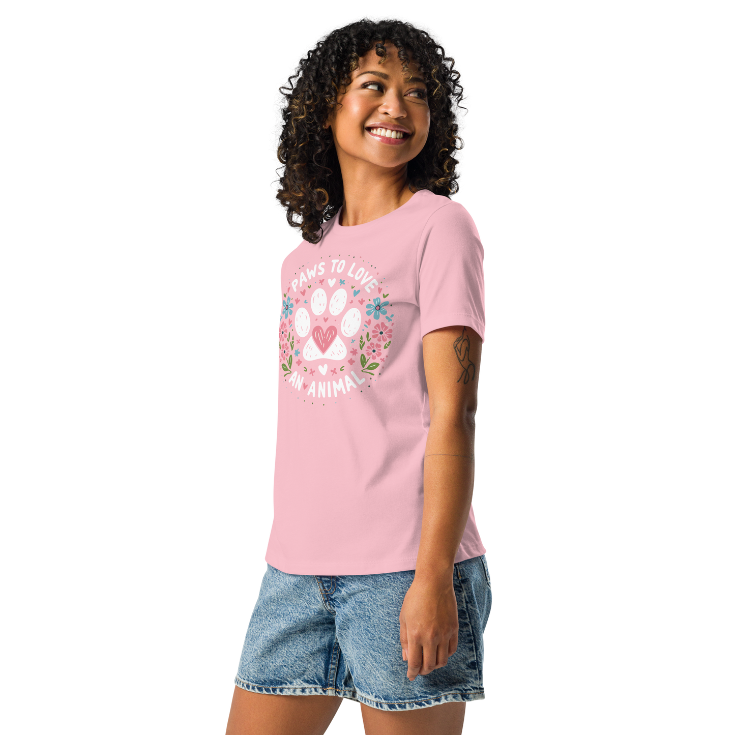 Floral Pawprints - Womens Relaxed Tee