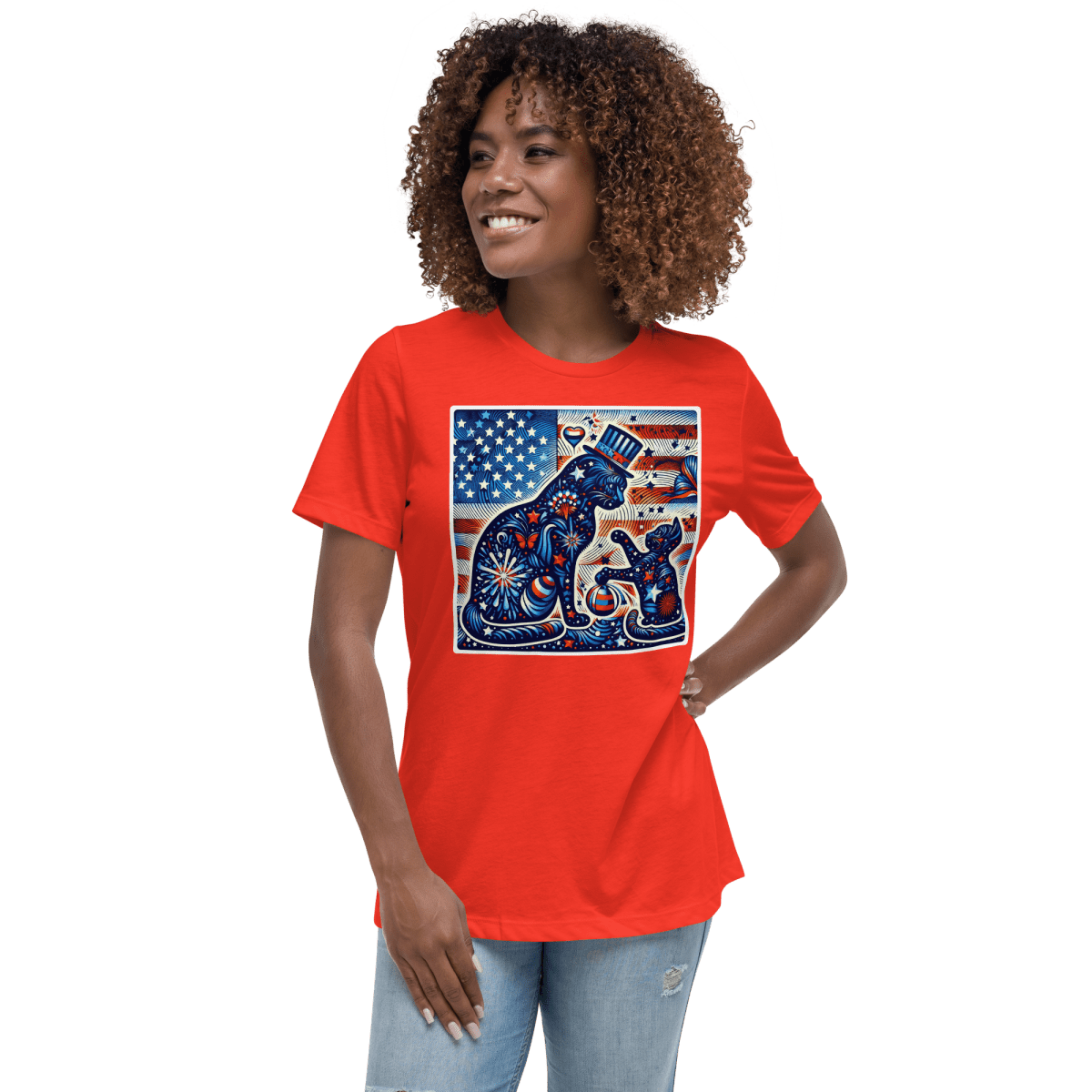 Feline Fireworks Fiesta - Women’s Relaxed Tee - Womens Relaxed Tee - Speak Up 4 Paws