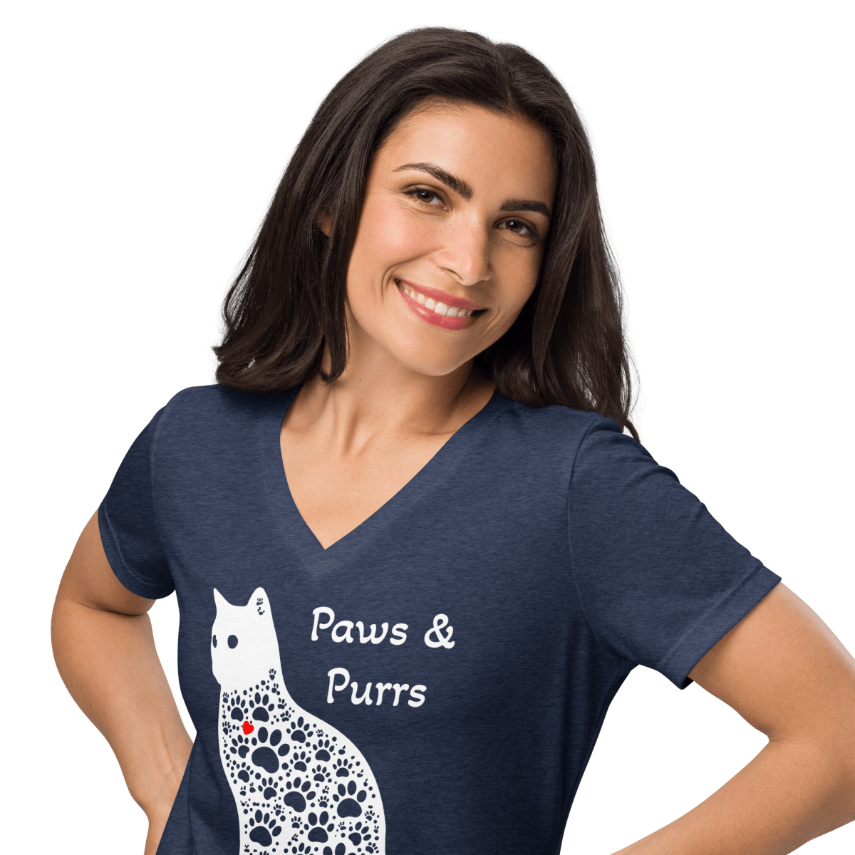 Paws and Purrs - Women’s Relaxed V - Neck Tee - Womens Relaxed V - Neck Tee - Speak Up 4 Paws