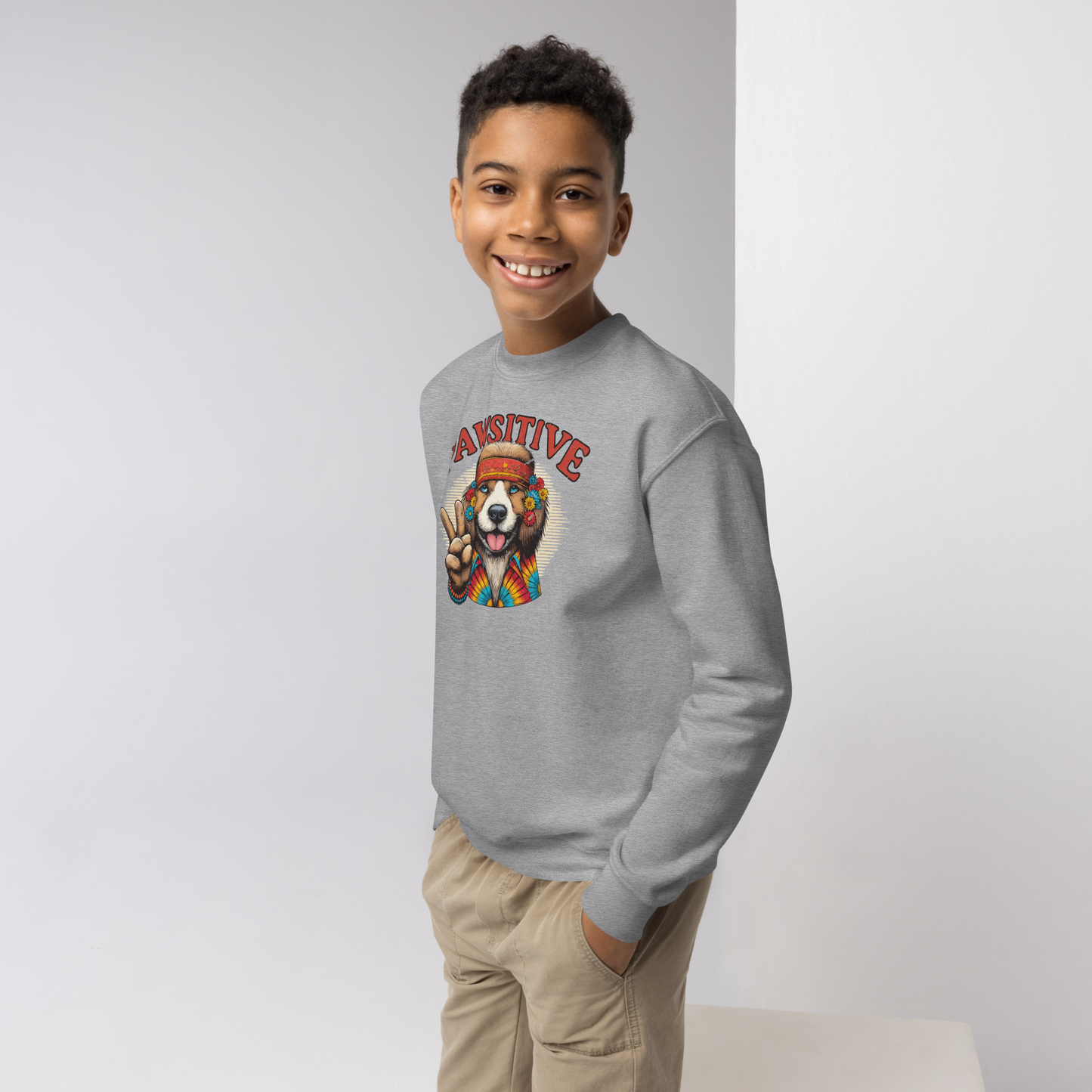 Groovy Canine Vibes - Pawsitive Peace - Youth Sweatshirt